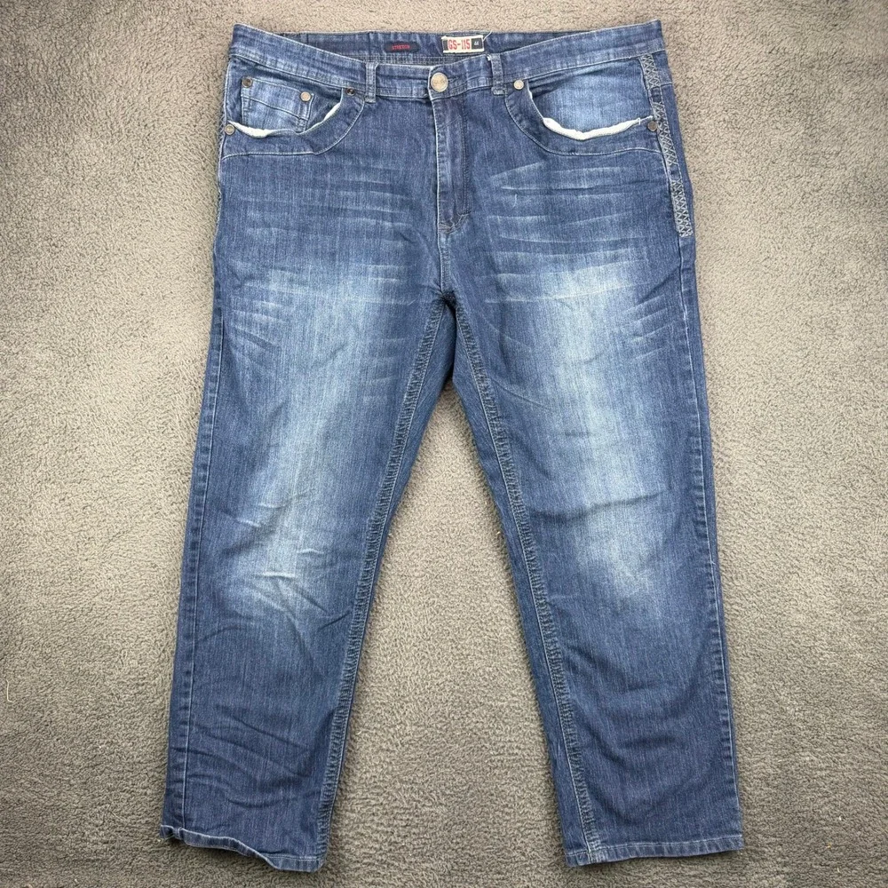 Denim Supply GS-115 Mens Blue Stretch Relaxed Fit Embroidered Jeans Size 44